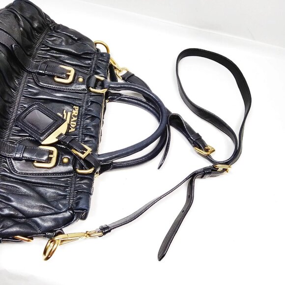 Authentic Prada Hand Bag Nappa Gaufre 2way Black Leather mn720-121725 - Picture 5 of 16